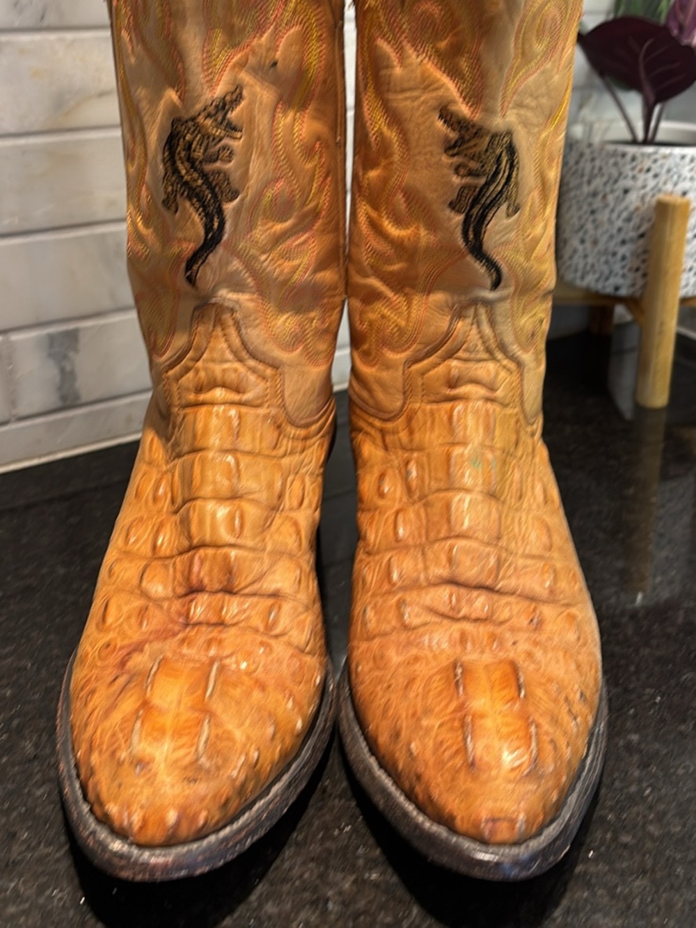 Vintage Holster  Gold/yellow Horned Nose Back Crocodile Boots Men’s 8.5